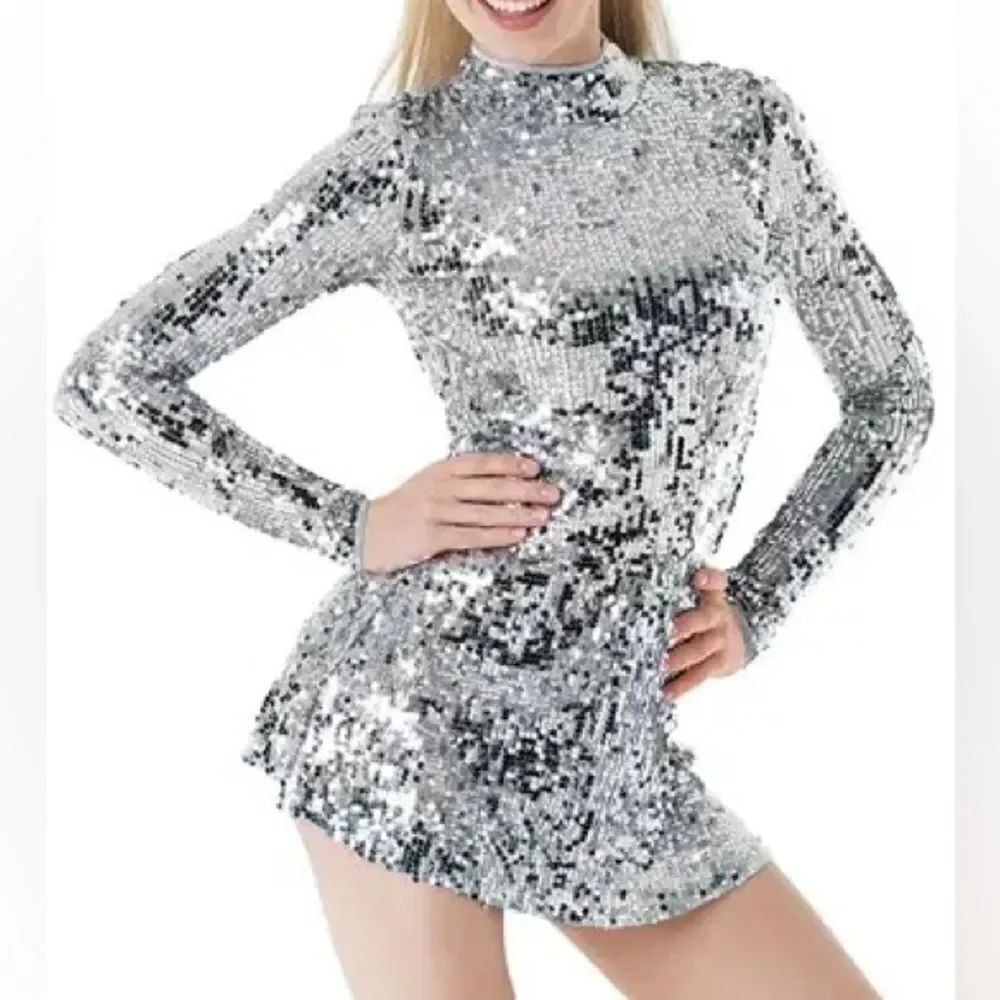 Weissman Balera Dance costume silver Ultra Sparkle Shift Dress SQ9068 IC 7/8